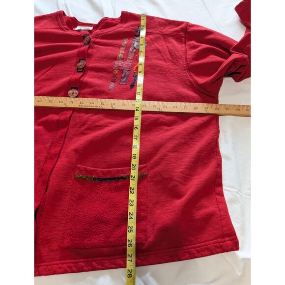 Nu Views Vintage Red Cardigan XXL 100% Cotton Button Abstract Embroidery - Picture 11 of 14